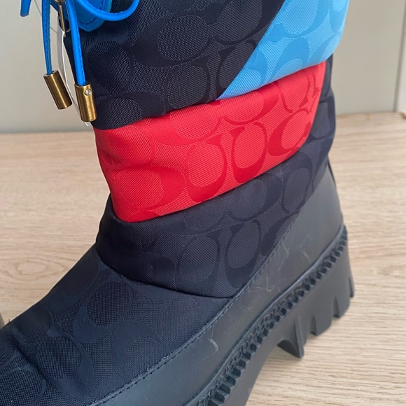COACH PUFFER SNOW BOOTS COMBAT BOOTS NAVY/ RED Women- SZ 7 - Picture 11 of 14